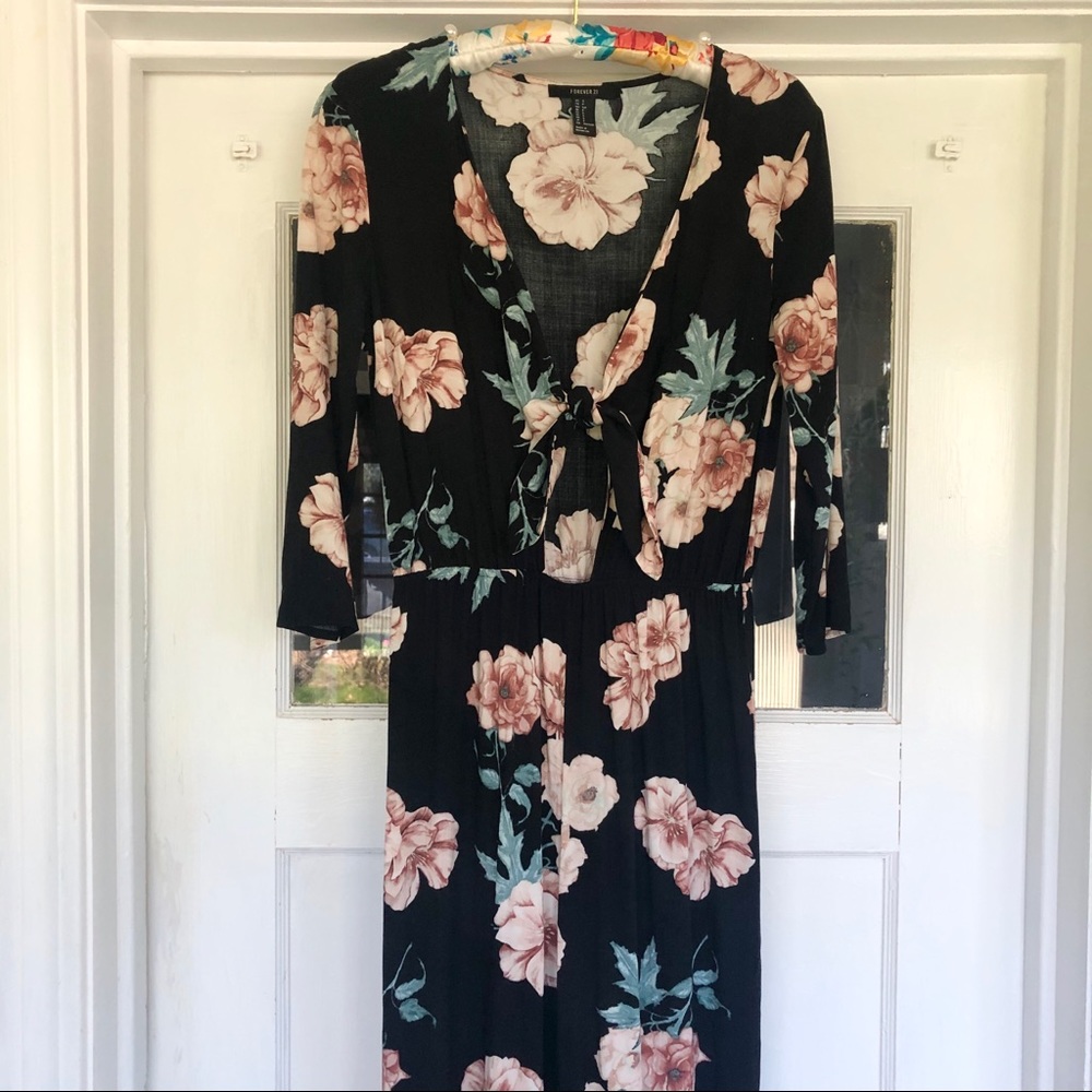 Forever 21 Long Sleeve Floral Tie Front Romper